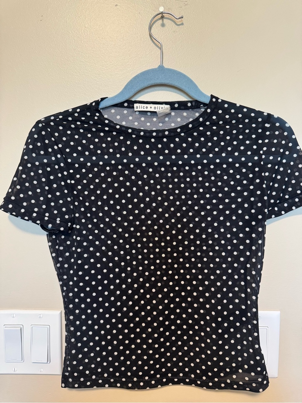 Alice + Olivia Black Tee with White Polka Dots